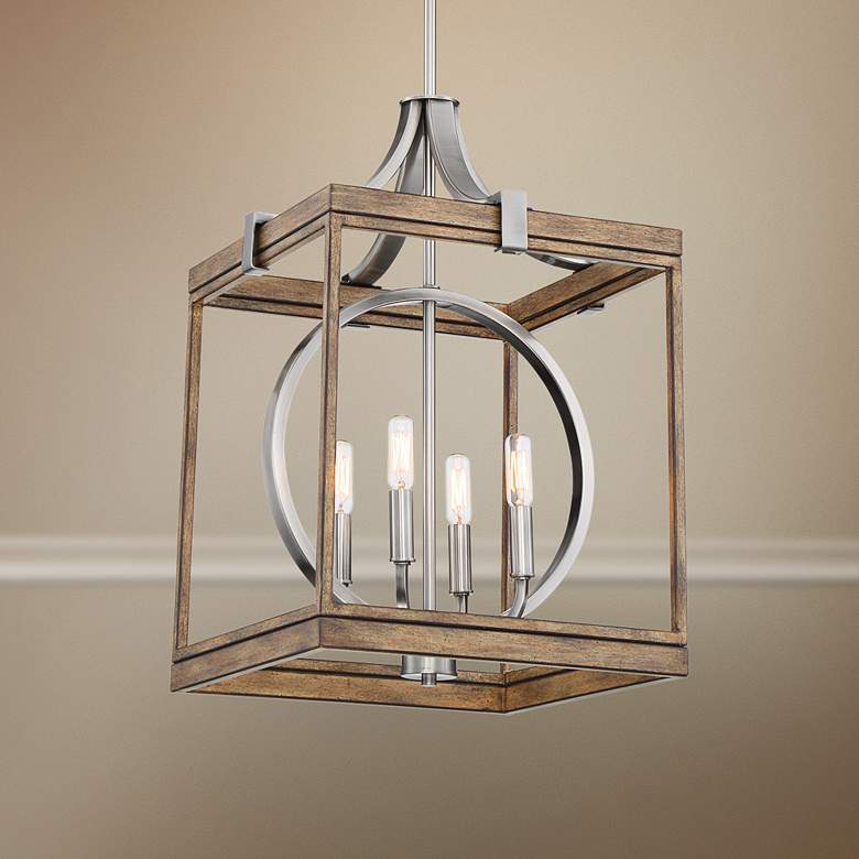 Country Estates 14 1/2 inch Wide Wood and Nickel 4-Light Pendant