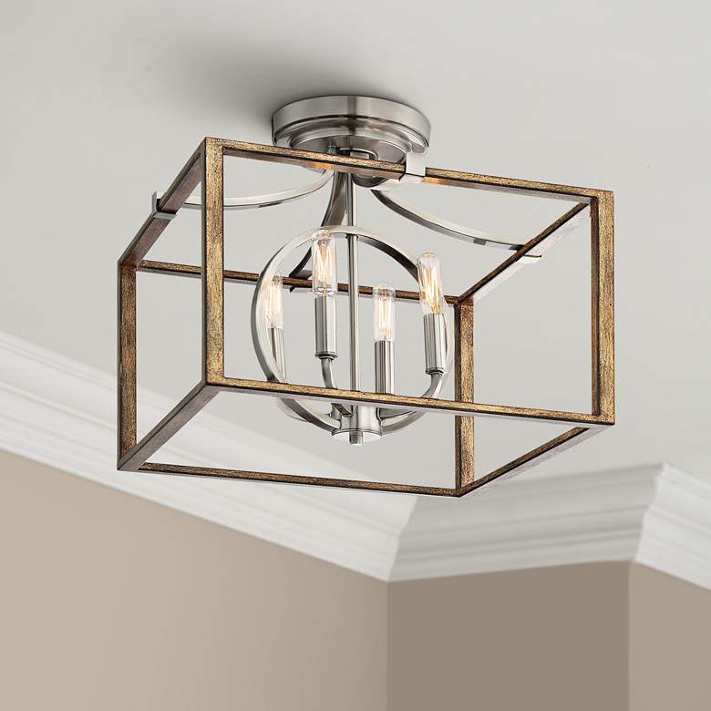 Image 1 Country Estates 16 1/2"W Faded Wood 4-Light Ceiling Light