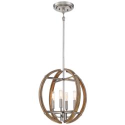 Country Estates 16 3/4&quot; Wide Wood and Nickel 4-Light Pendant