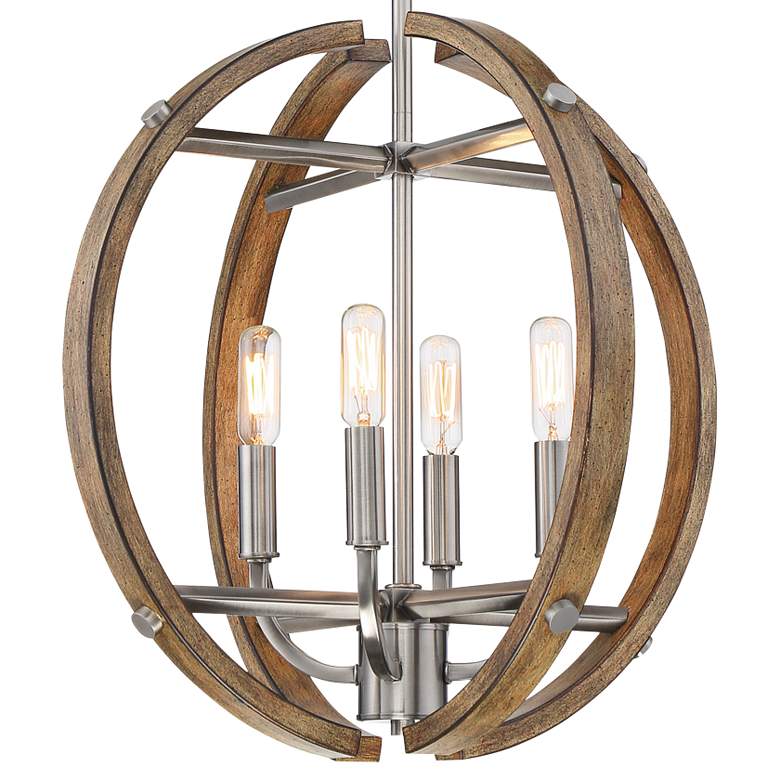 Country Estates 16 3/4&quot; Wide Wood and Nickel 4-Light Pendant more views