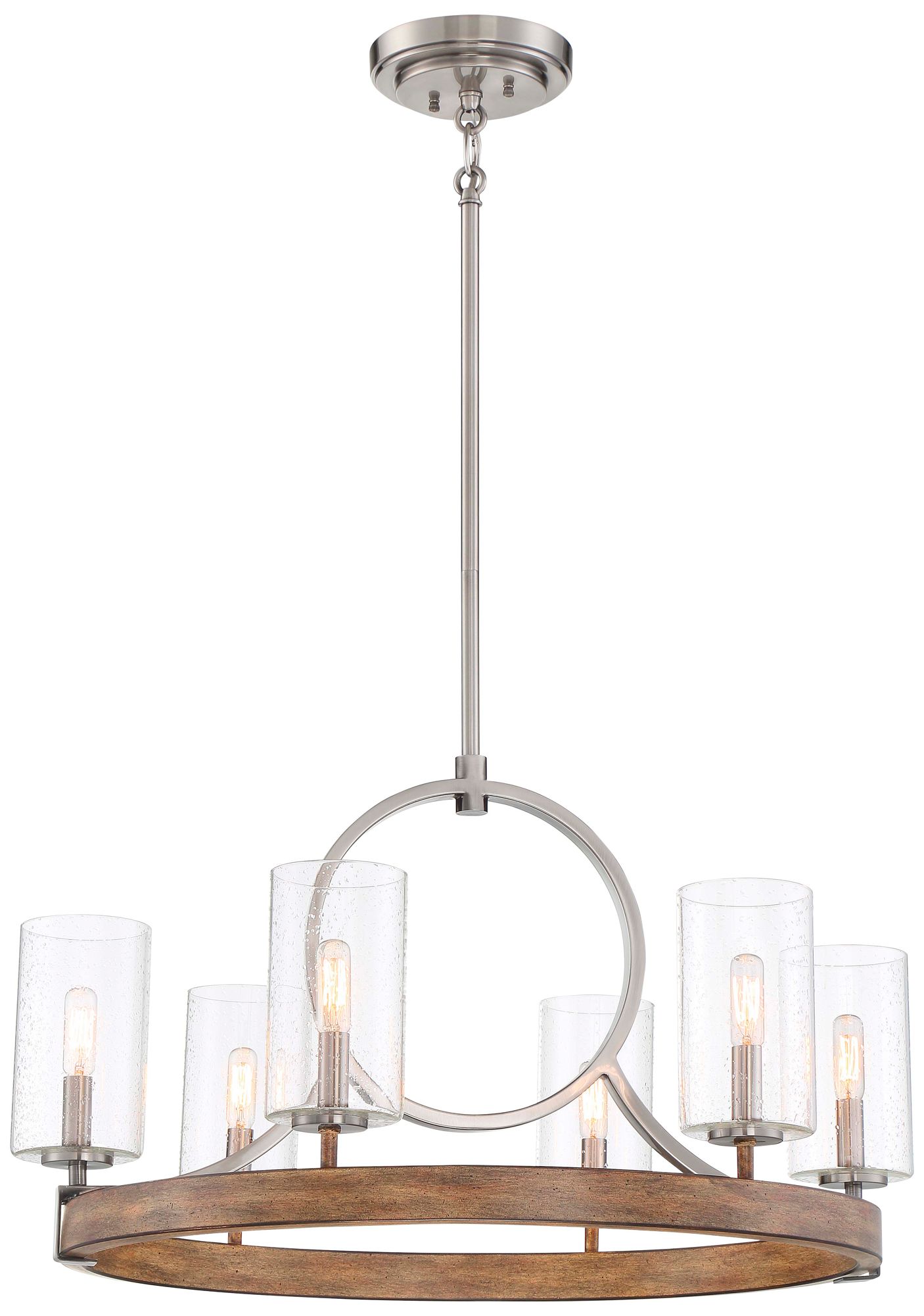 Country Estates 28" Wide Wood and Nickel 6Light Chandelier 72E12