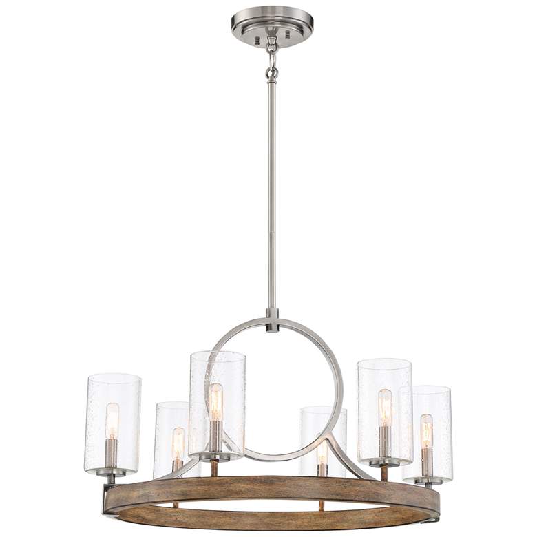 Image 2 Country Estates 28 inch Wide Wood and Nickel 6-Light Chandelier