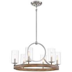 Country Estates 28&quot; Wide Wood and Nickel 6-Light Chandelier