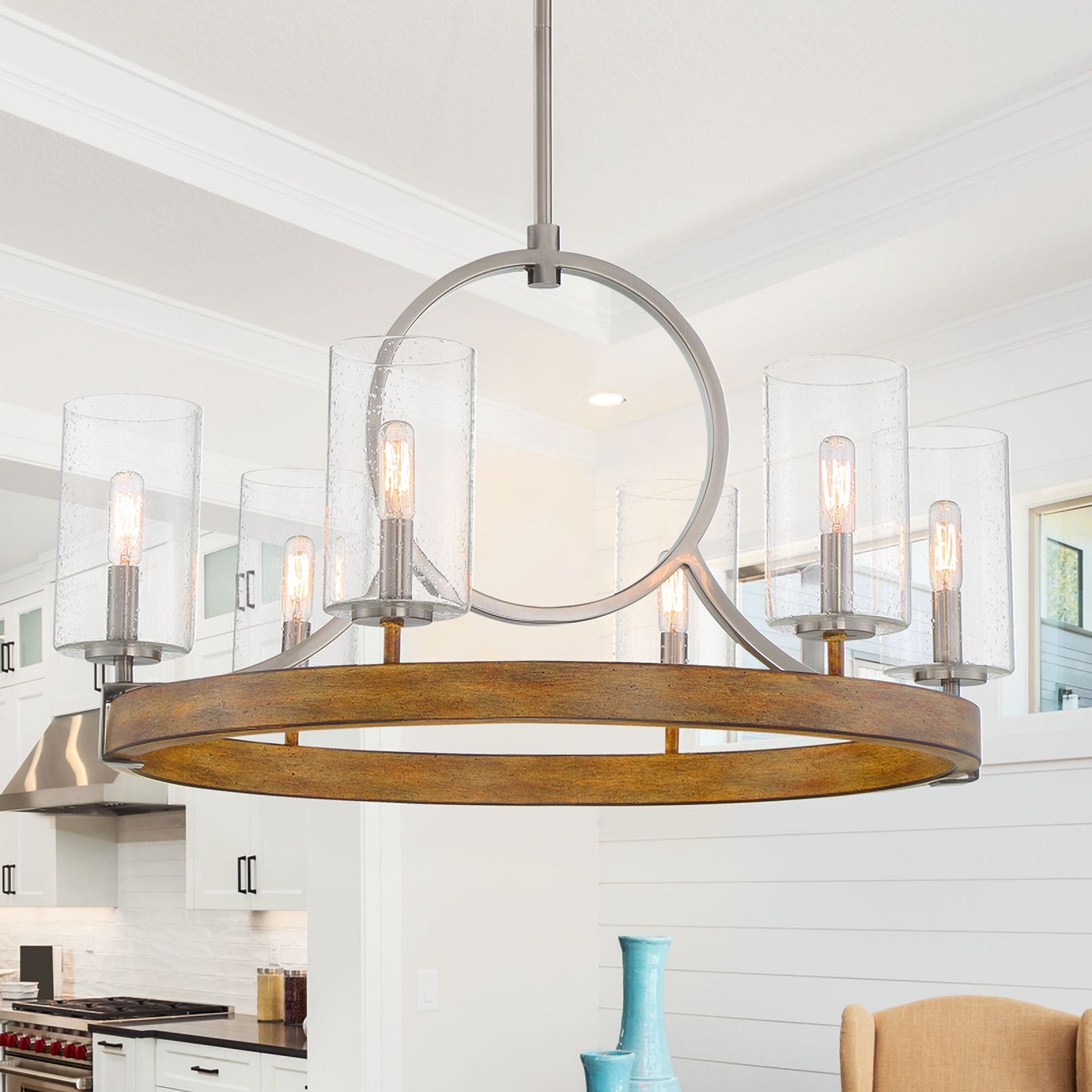 Country Estates 28" Wide Wood and Nickel 6Light Chandelier 72E12