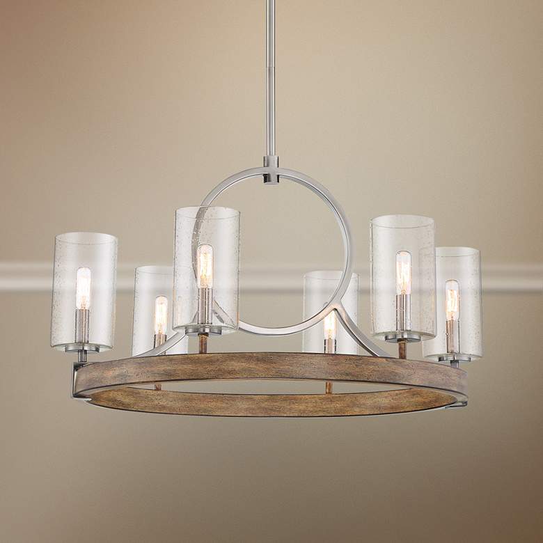 Country Estates 28&quot; Wide Wood and Nickel 6-Light Chandelier