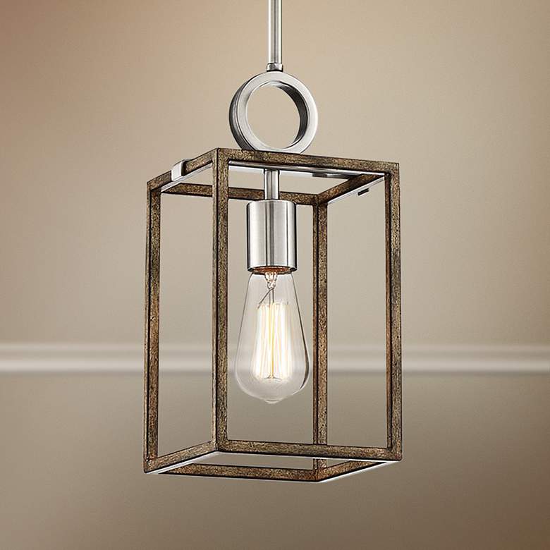 Country Estates 6 1/2&quot;W Wood and Brushed Nickel Mini Pendant