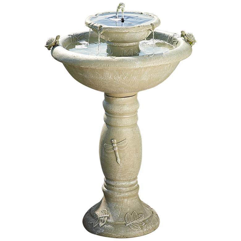 Country Gardens 32&quot;H Stone 2-Tier Solar-On-Demand Fountain