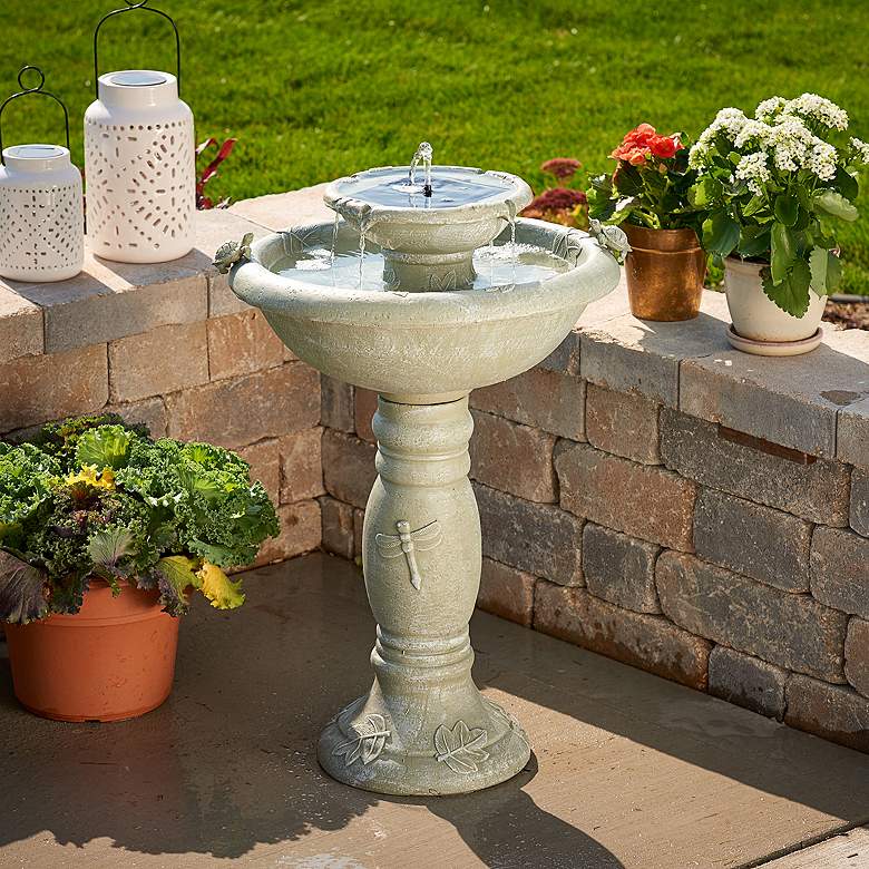 Image 1 Country Gardens 32 inchH Stone 2-Tier Solar-On-Demand Fountain