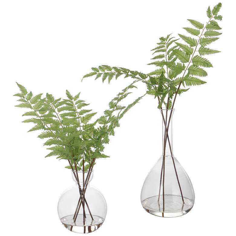 Image 1 Country Green Ferns 21"H Faux Plants in Glass Vases Set of 2