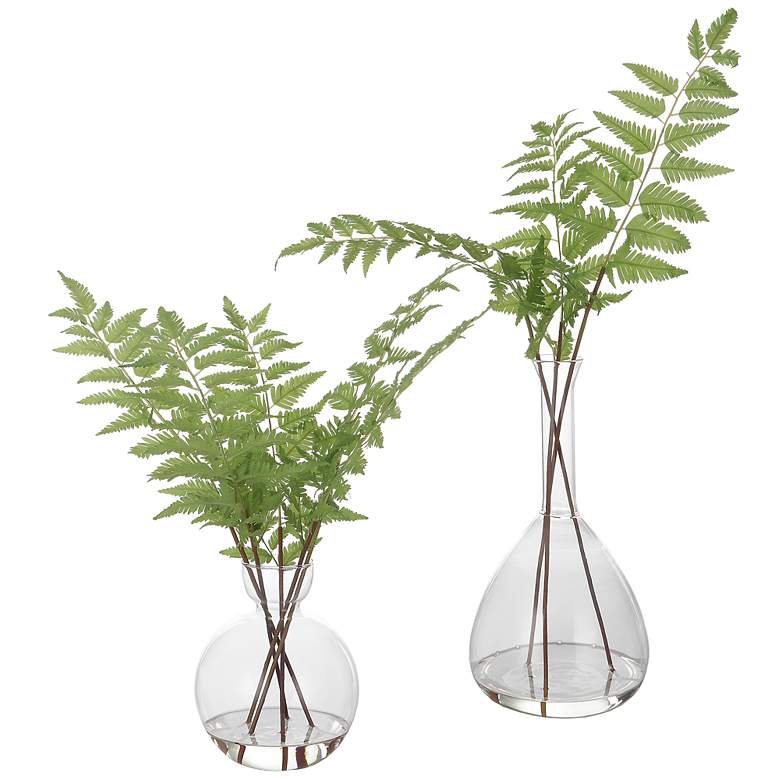 Image 2 Country Green Ferns 21"H Faux Plants in Glass Vases Set of 2