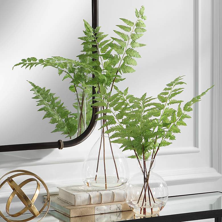 Image 1 Country Green Ferns 21"H Faux Plants in Glass Vases Set of 2