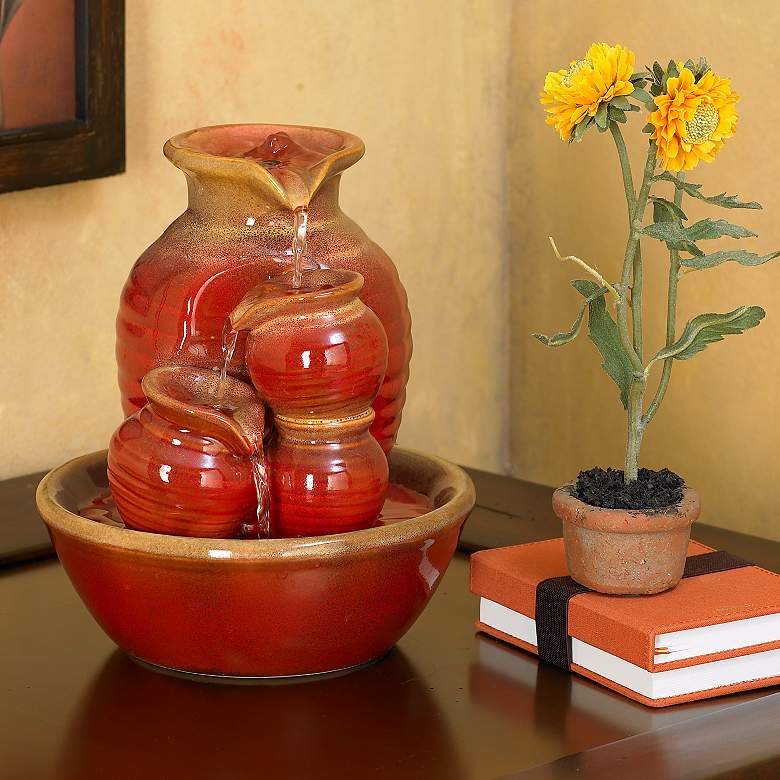 Image 2 Country Jar 9 inch High Ceramic Red Table Fountain