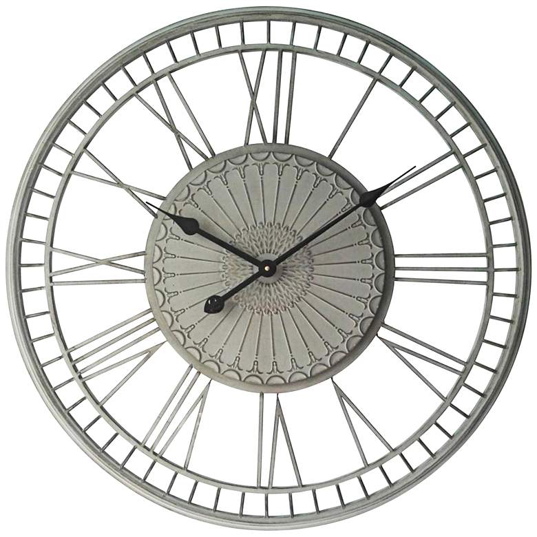 Image 1 Country Lace Whitewash 27 1/2 inch Round Wall Clock