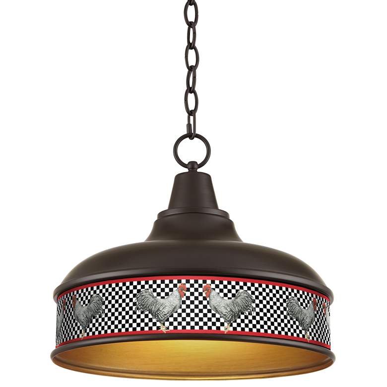 Country Rooster 15&quot; Wide Benson Bronze Pendant Light