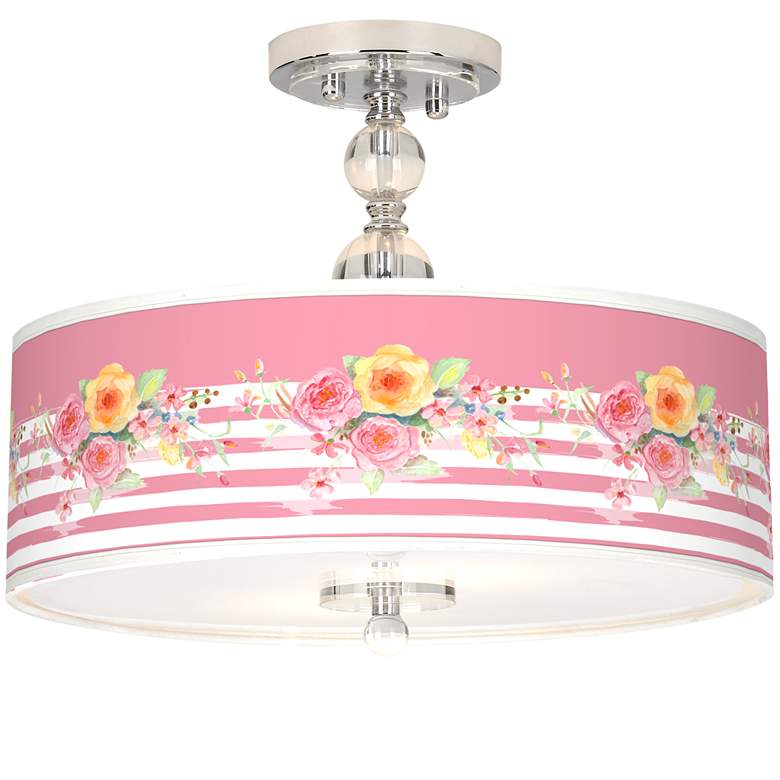 Image 1 Country Rose Giclee 16" Wide Semi-Flush Ceiling Light