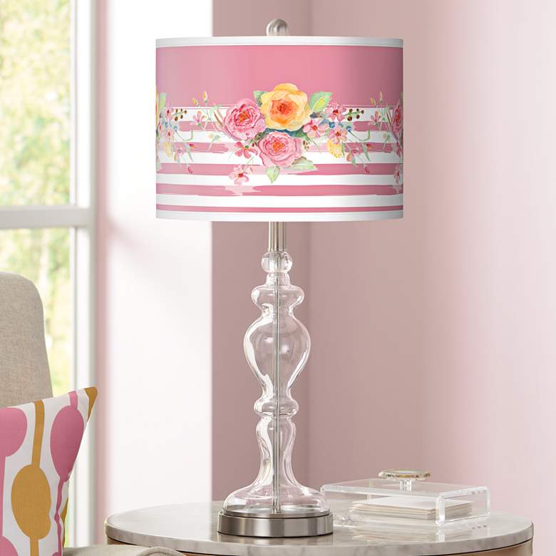 Image 1 Country Rose Giclee Apothecary Clear Glass Table Lamp