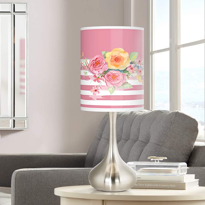 Image 1 Country Rose Giclee Brushed Nickel Droplet Table Lamp