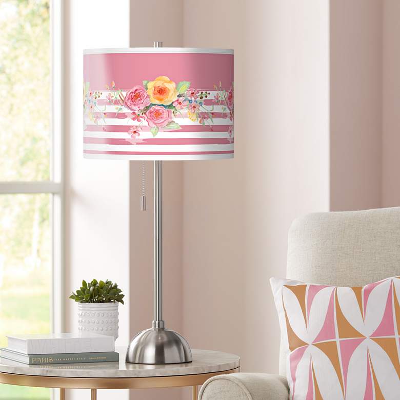 Image 1 Country Rose Giclee Brushed Nickel Table Lamp