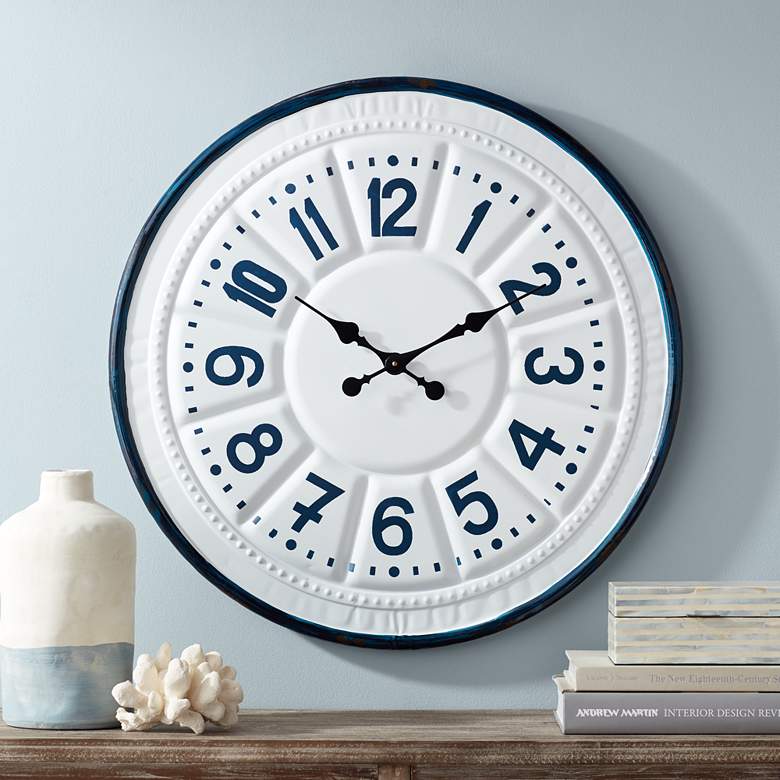 Image 1 Country Store 27 inch Blue and White Round Wall Clock