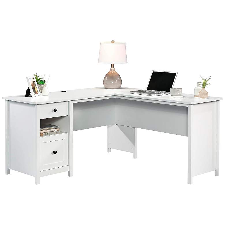 Image 2 County Line 61 1/4" Wide Soft White L-Shaped 2-Drawer Desk