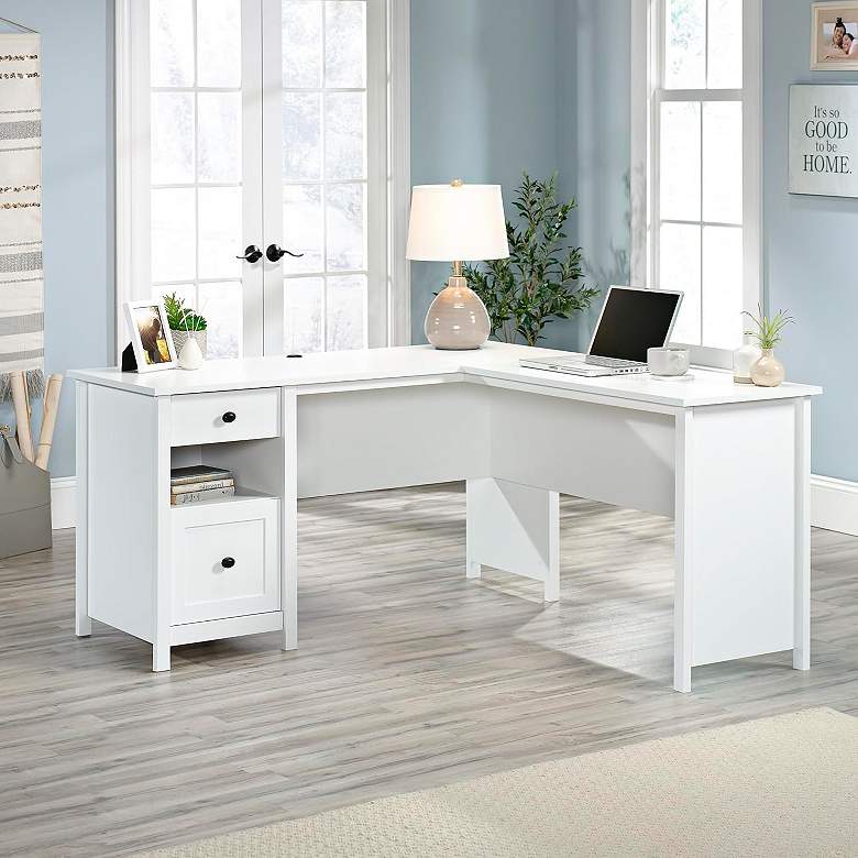 Image 1 County Line 61 1/4" Wide Soft White L-Shaped 2-Drawer Desk