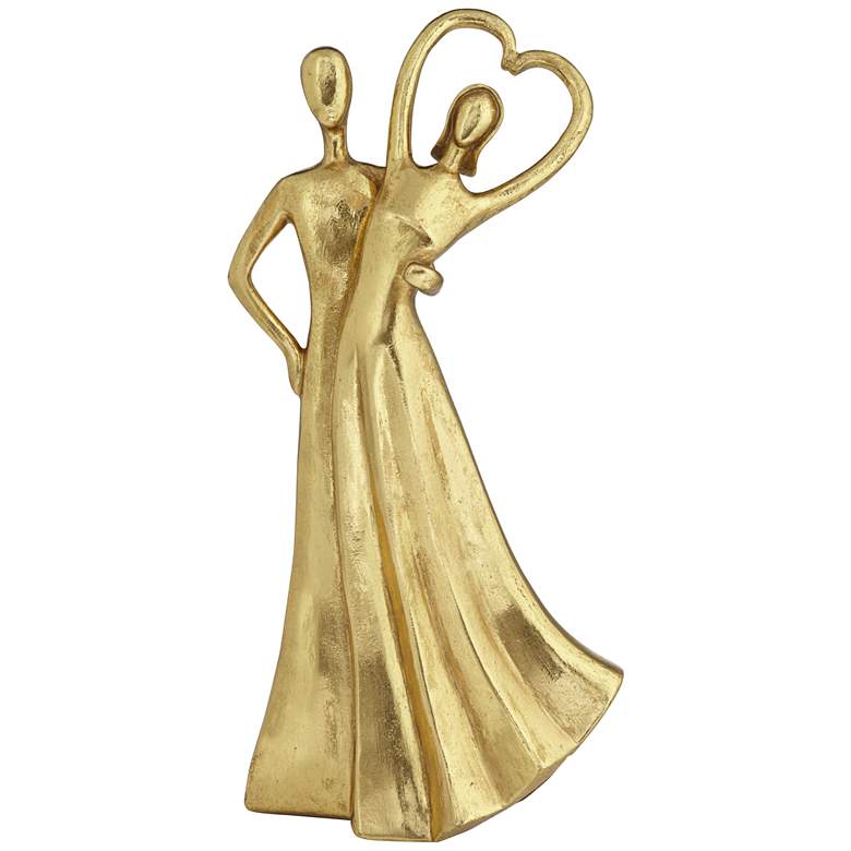 Image 2 Couple Heart 12" High Shiny Gold Statue