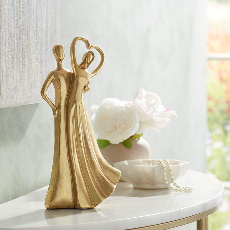 Image 1 Couple Heart 12" High Shiny Gold Statue