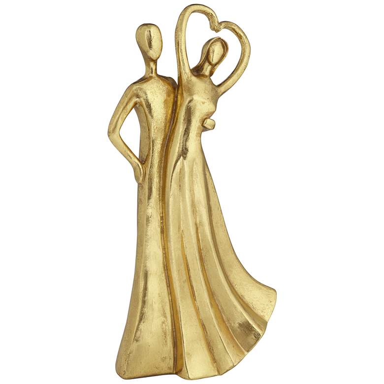 Image 4 Couple Heart 12" High Shiny Gold Statue more views