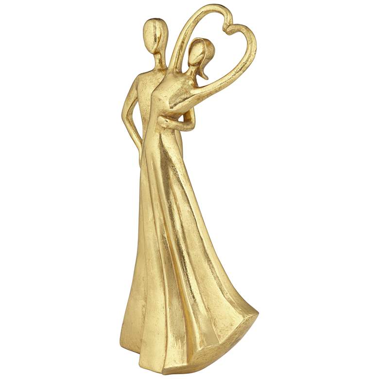 Image 7 Couple Heart 12" High Shiny Gold Statue more views