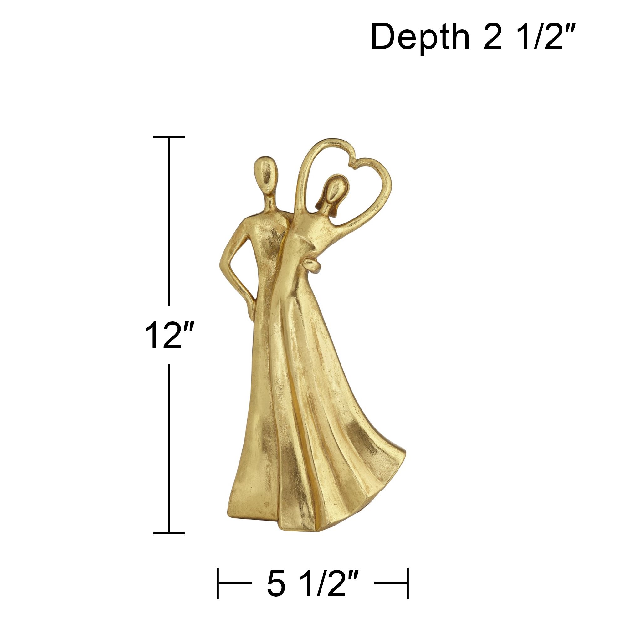 Couple Heart 12" High Shiny Gold Statue