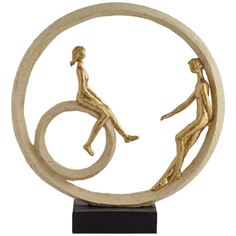 Image 1 Couple in Circle 16" High Rough Gold Sculpture