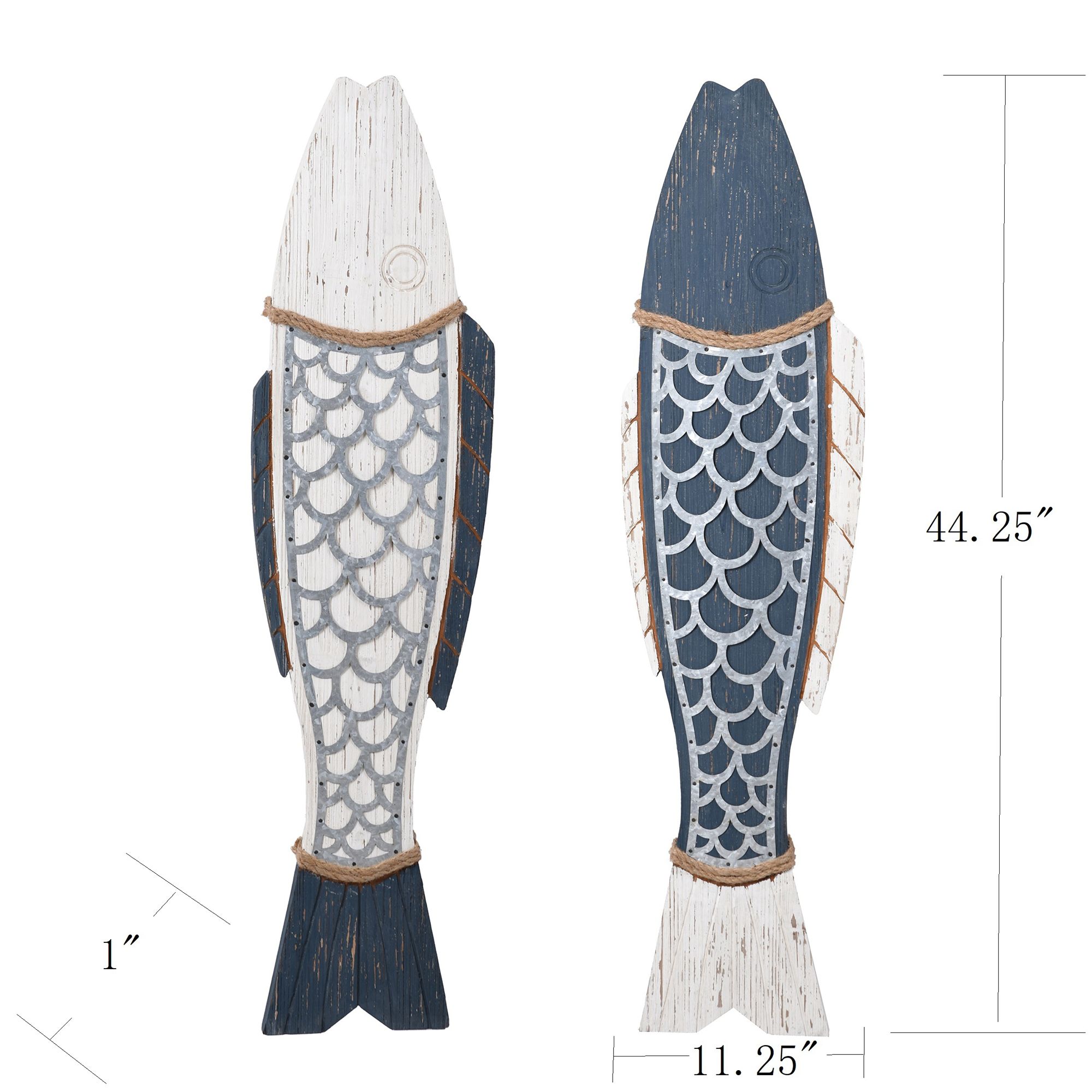 Couple of Fish Rustic Blue and White Wood Wall Art Decor - Set of 2
