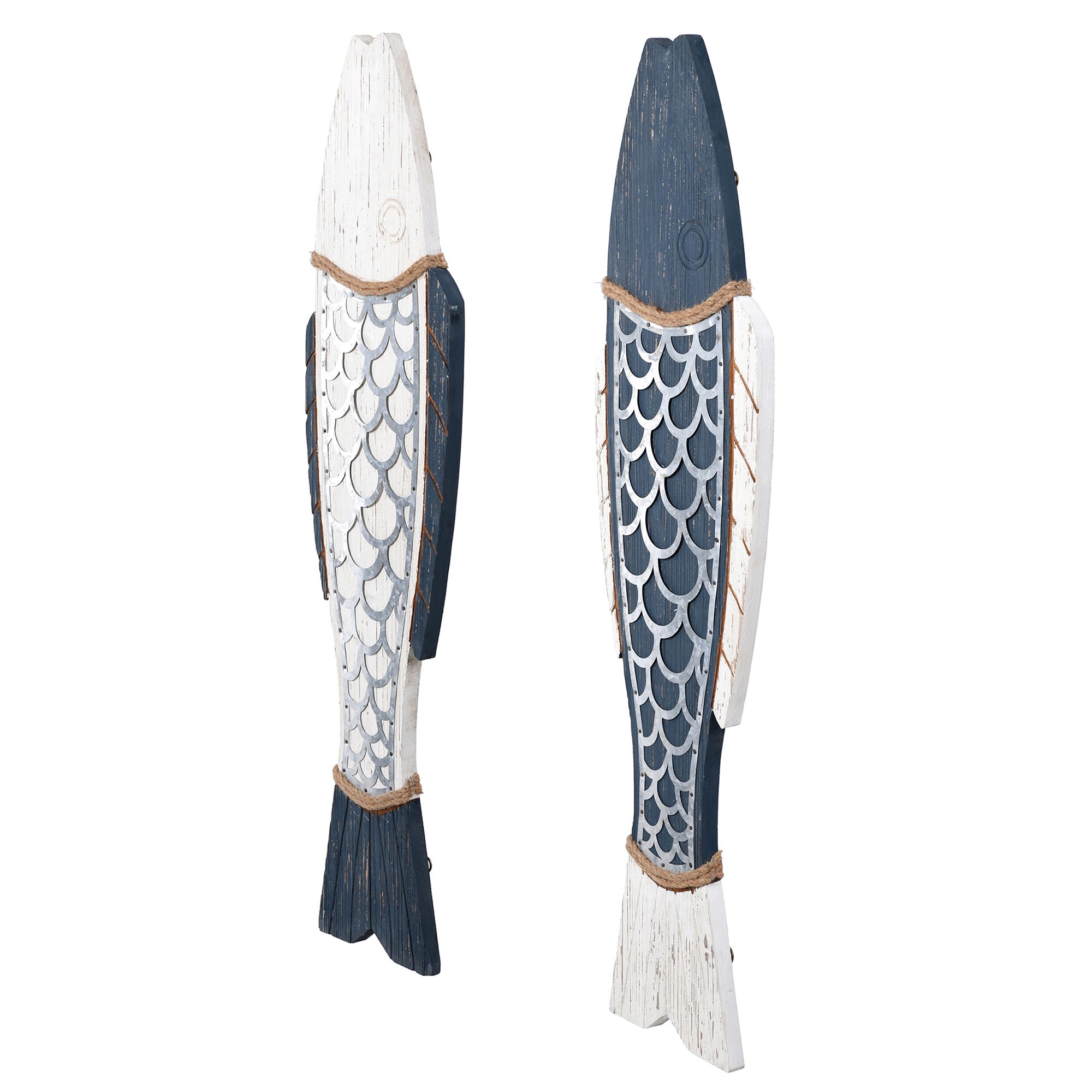 Couple of Fish Rustic Blue and White Wood Wall Art Decor - Set of 2