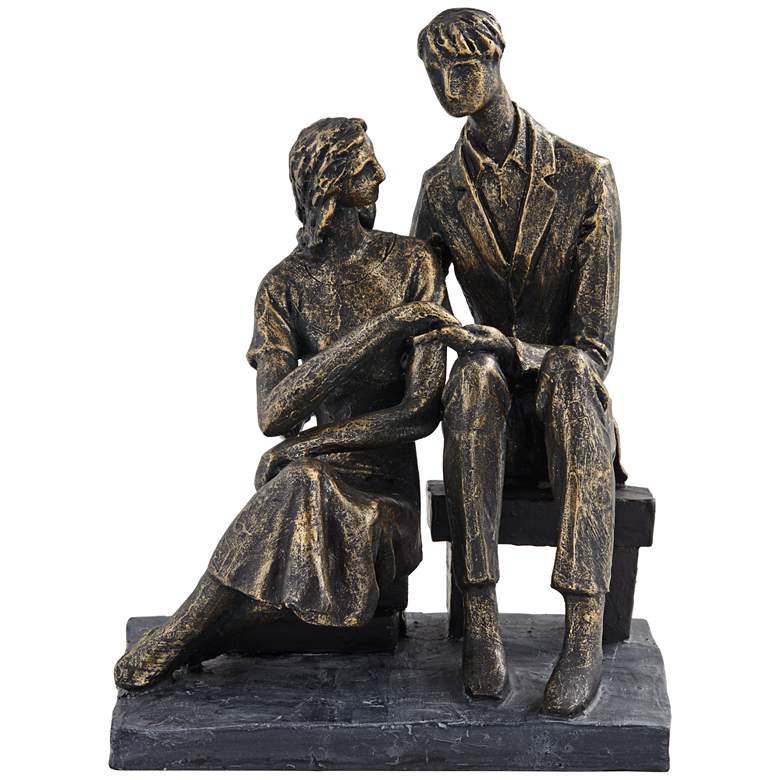 Image 1 Couple Sitting 8" High Antique Bronze Statue