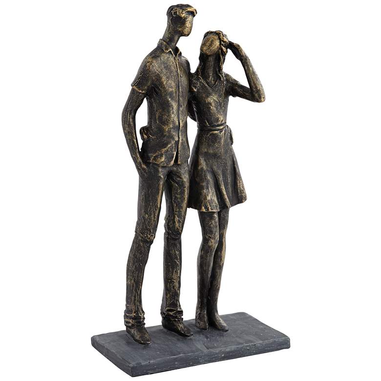Image 1 Couple Walking 13 1/2 inch High Antique Bronze Statue