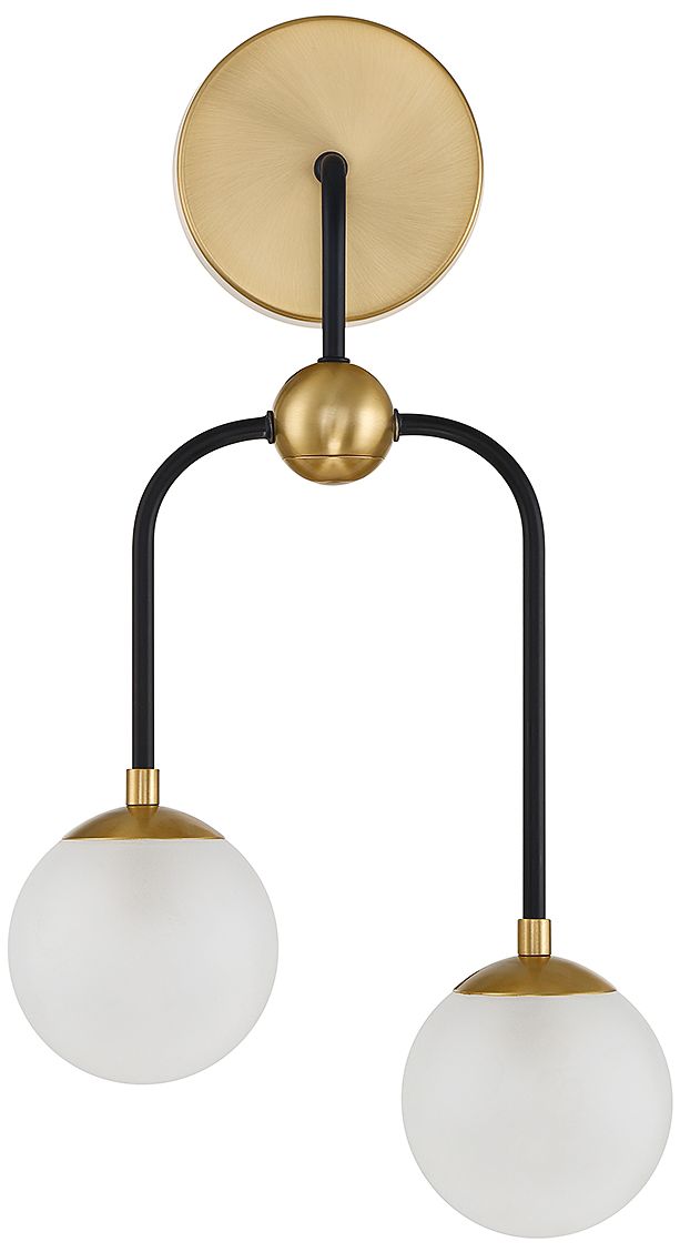 Image 2 Couplet 2-Light Wall Sconce in Matte Black with Warm Brass Accents more views