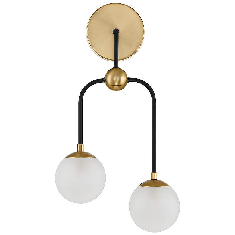 Image 2 Couplet 20"H Matte Black and Warm Brass 2-Light Wall Sconce more views