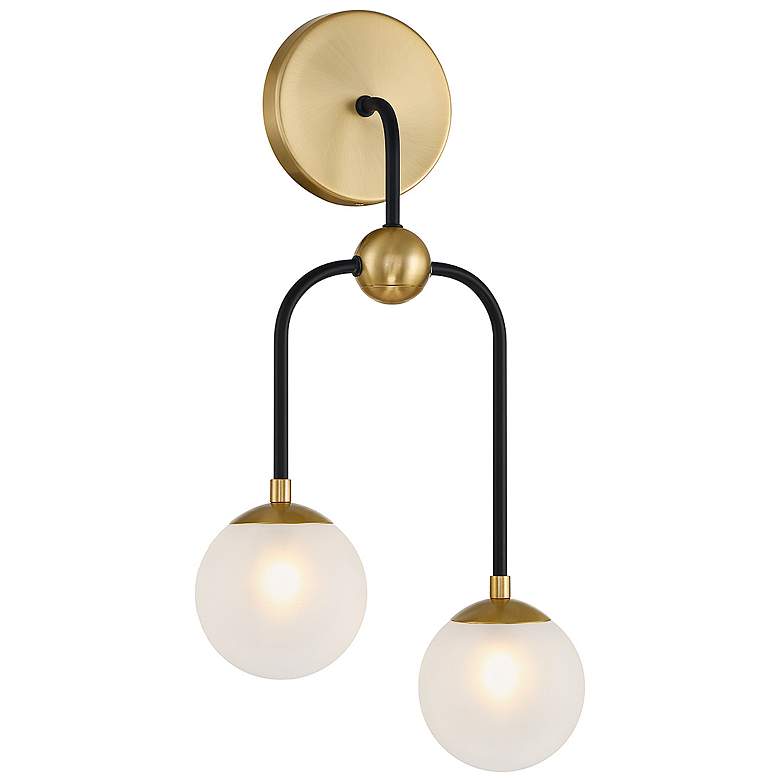 Image 3 Couplet 20"H Matte Black and Warm Brass 2-Light Wall Sconce more views