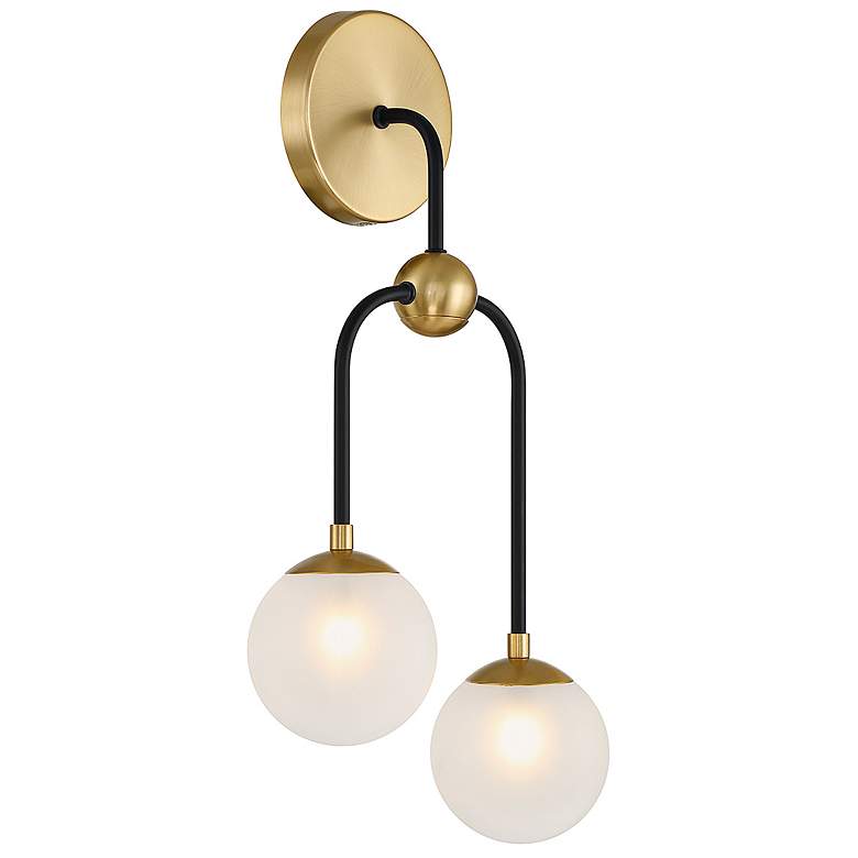 Image 4 Couplet 20"H Matte Black and Warm Brass 2-Light Wall Sconce more views