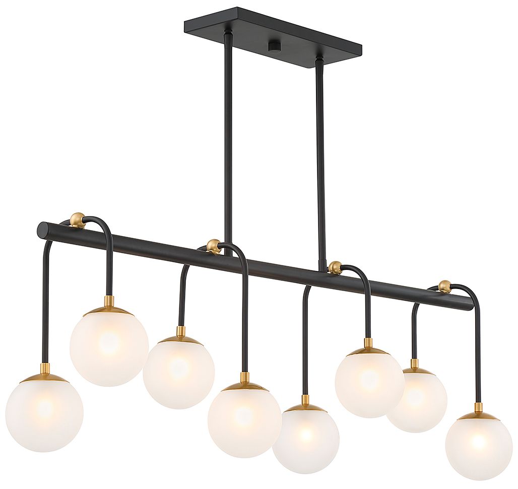 Thumbnail4 of Couplet 8-Light Linear Chandelier in Matte Black with Warm Brass Accents more views