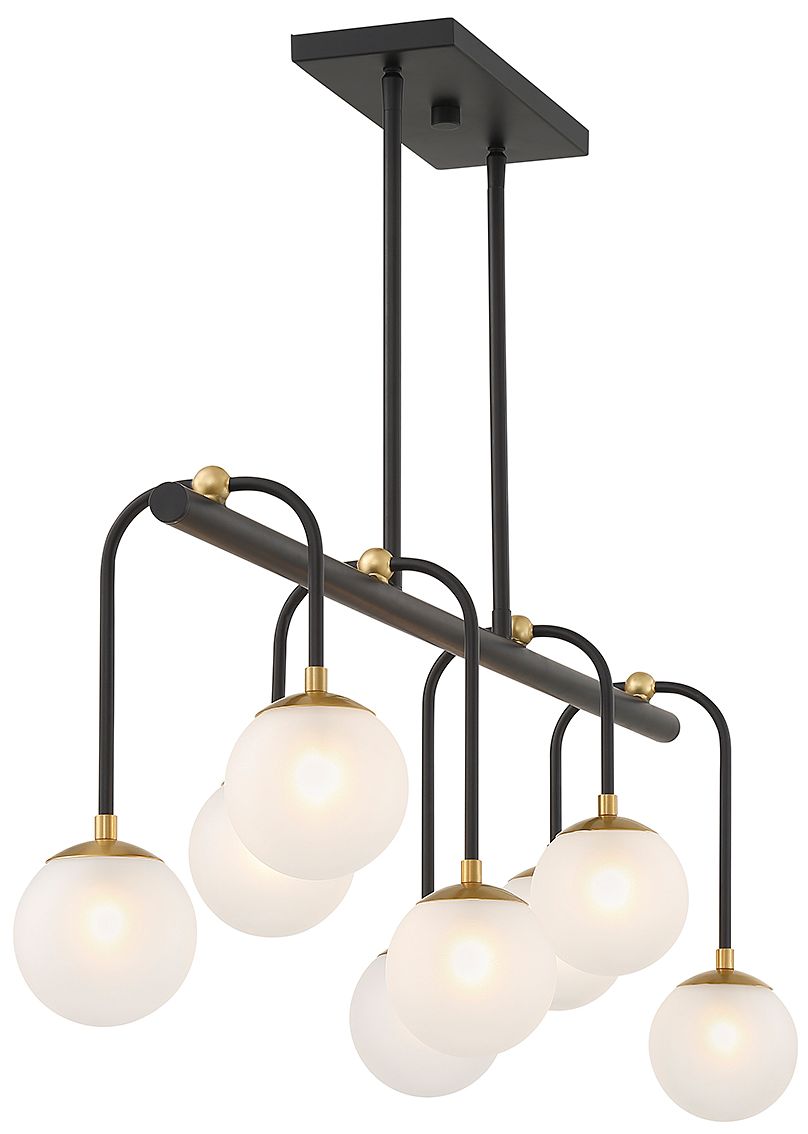 Couplet 8-Light Linear Chandelier in Matte Black with Warm Brass Accents