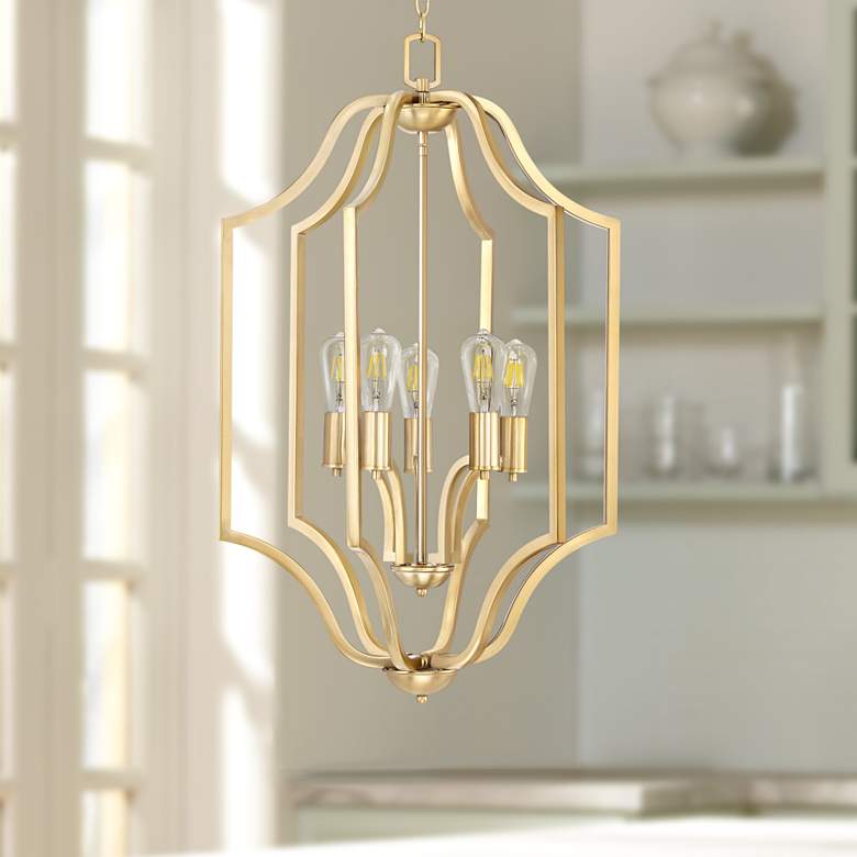 Image 1 Coursere 20 inch Wide Warm Brass 5-Light LED Entry Pendant