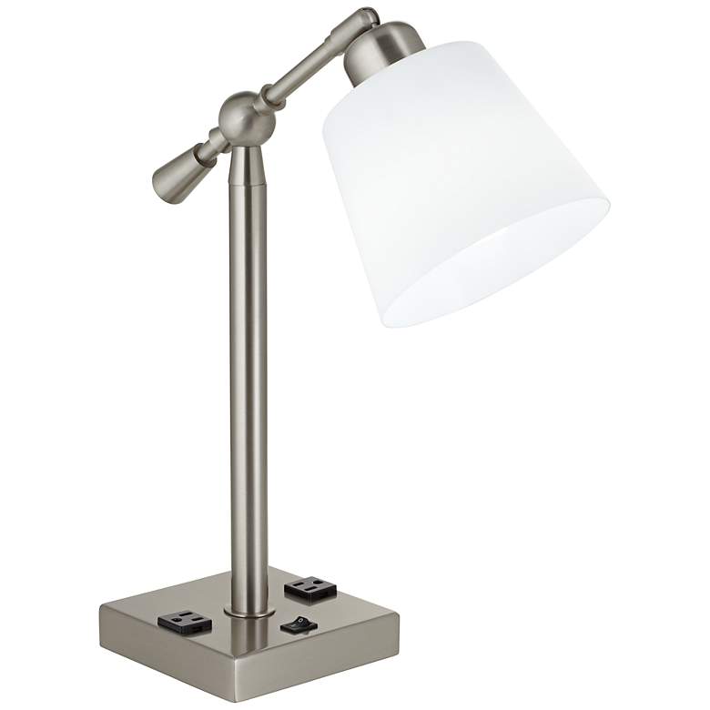 Image 1 Courtland Brushed Steel Desk Lamp with Power Outlets