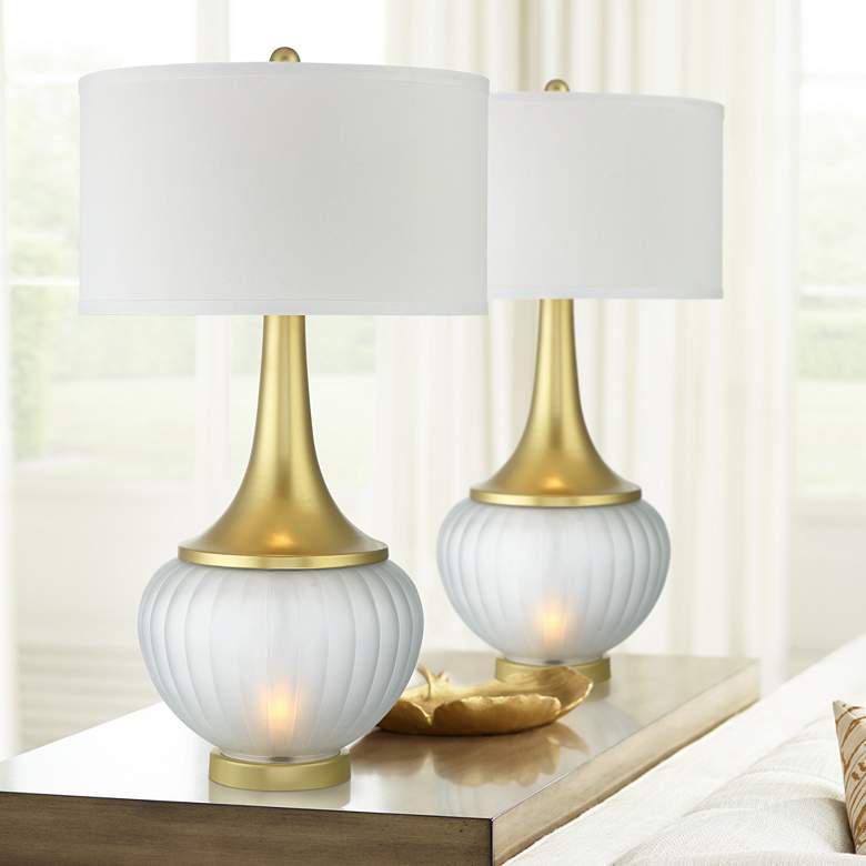 Image 1 Courtney Gold and Glass Modern Luxe Night Light Table Lamps Set of 2