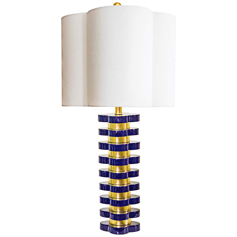 Image 1 Couture Indigo Blue and Gold Leaf Quatrefoil Table Lamp