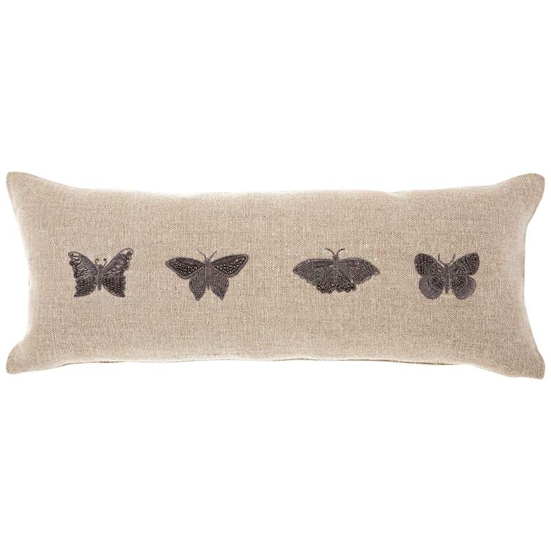 Image 1 Couture Luster Linen Embellished Butterflies 20 inchx 8 inch Pillow