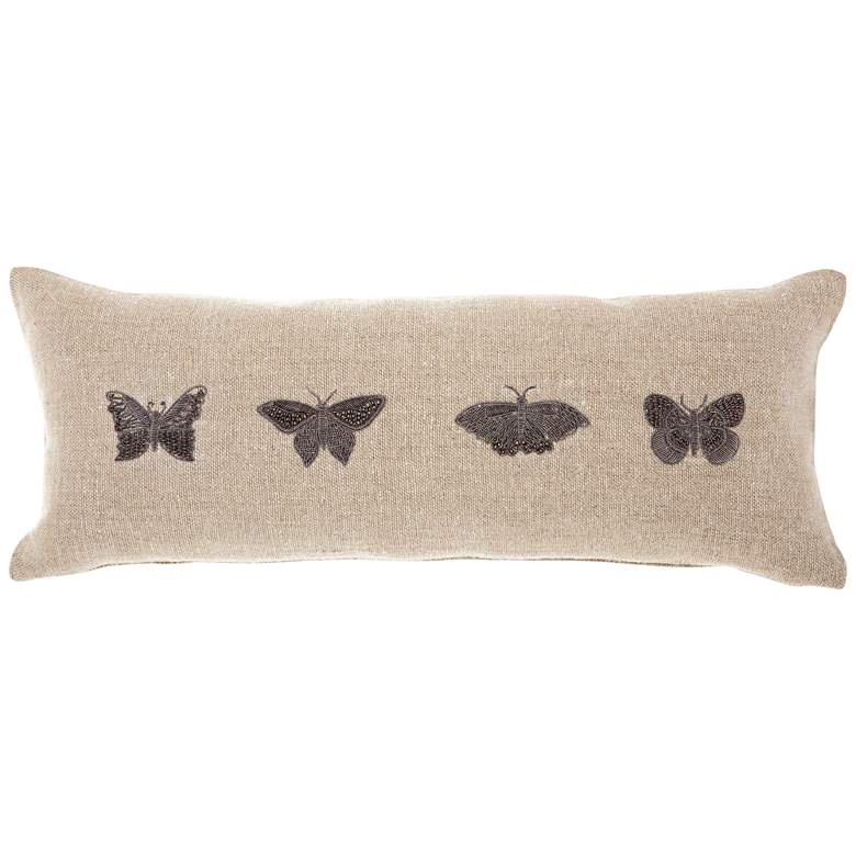 Image 1 Couture Luster Linen Embellished Butterflies 20"x 8" Pillow