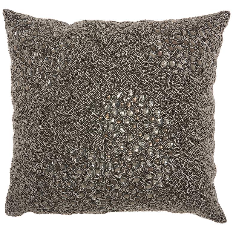 Couture Luster Pewter Beaded 20&quot; Square Throw Pillow