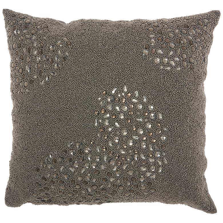 Image 1 Couture Luster Pewter Beaded 20" Square Throw Pillow
