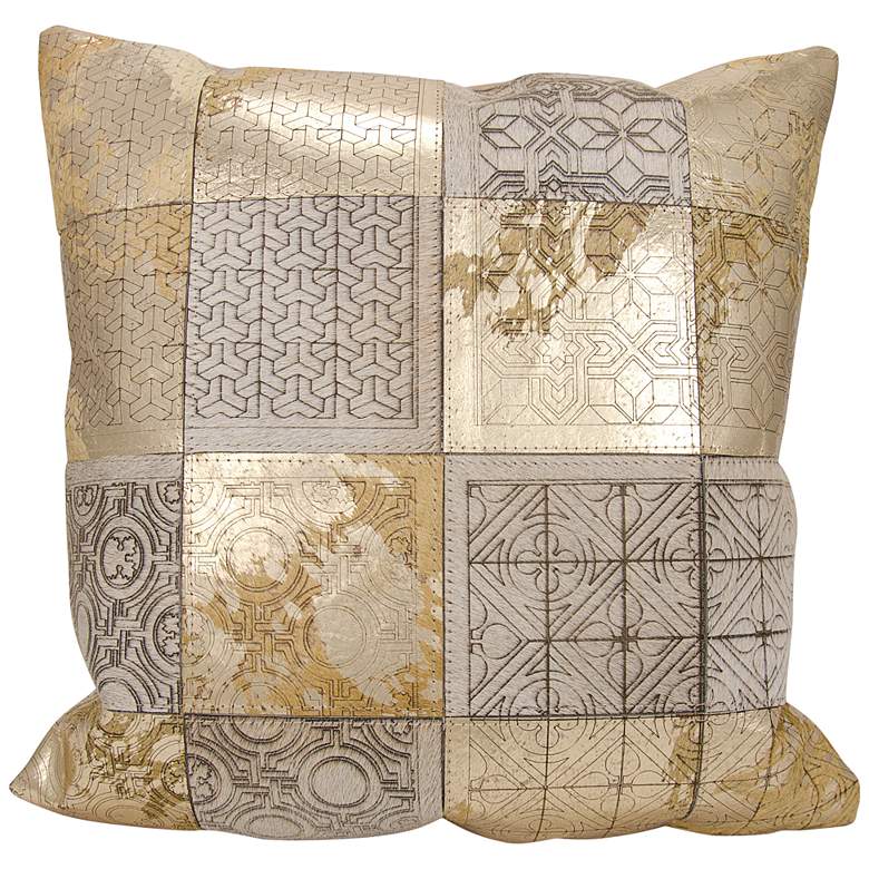 Image 1 Couture Nat Hide Gold Patchwork 20" Square Throw Pillow